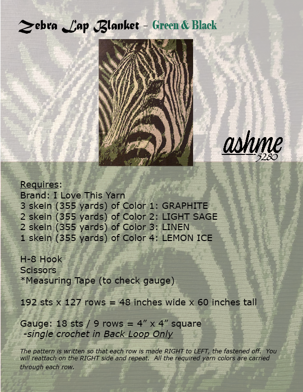 2 Lap Blanket Patterns - Zebra (3-color & 4-color patterns) PDF Downlo ...