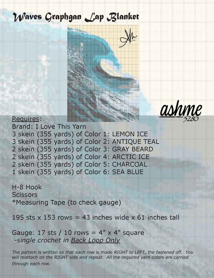 Waves Graphgan Lap Blanket - PDF Download Pattern Only